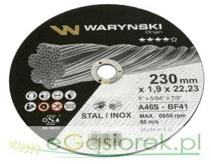 Tarcza do cięcia metalu 230x1.9x22.23 mm Waryński