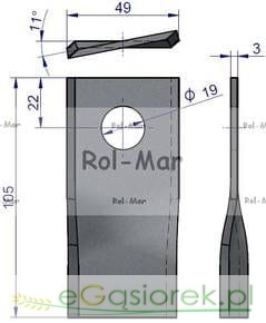 Nożyk kosiarki 105X48X3X19 prawy 9041778 Waryński
