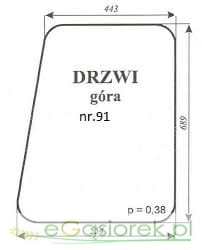 Szyba drzwi górna 554/443/689mm Ursus C-330  91